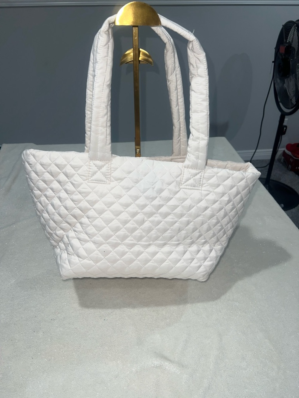 Quilted White Tote Bag - Women's Handbag